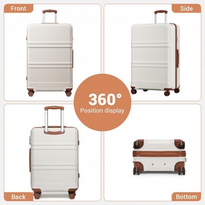K1871-1L - Kono ABS+PC 32 Inch Extra-Large Suitcase, Sculpted Horizontal Design, Hard-Shell Wheeled Luggage with Telescopic Handle - Cream