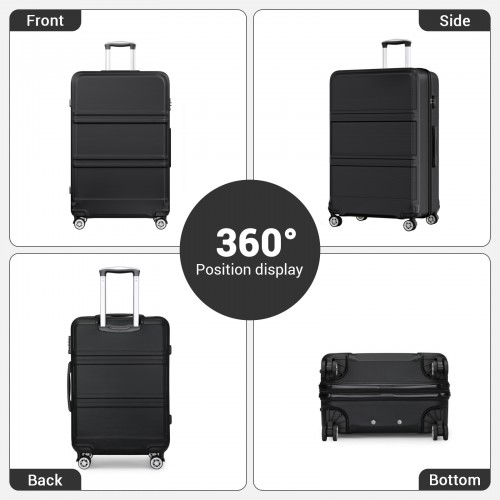 K1871-1L - Kono ABS+PC 32 Inch Extra-Large Suitcase, Sculpted Horizontal Design, Hard-Shell Wheeled Luggage with Telescopic Handle - Black