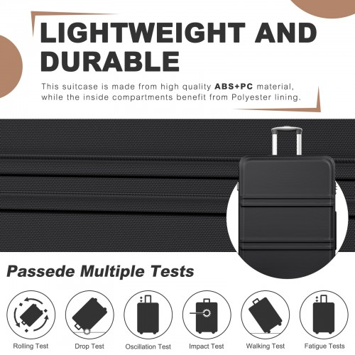 K1871-1L - Kono ABS+PC 32 Inch Extra-Large Suitcase, Sculpted Horizontal Design, Hard-Shell Wheeled Luggage with Telescopic Handle - Black