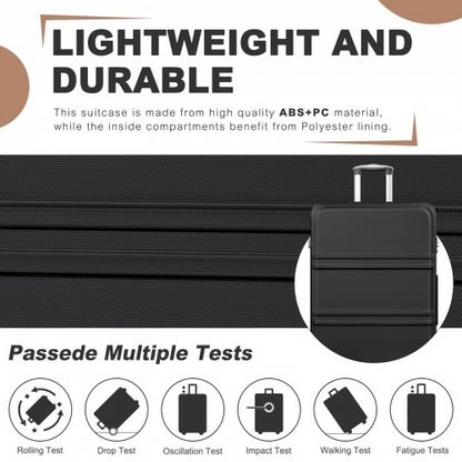 K1871-1L - Kono ABS+PC 32 Inch Extra-Large Suitcase, Sculpted Horizontal Design, Hard-Shell Wheeled Luggage with Telescopic Handle - Black