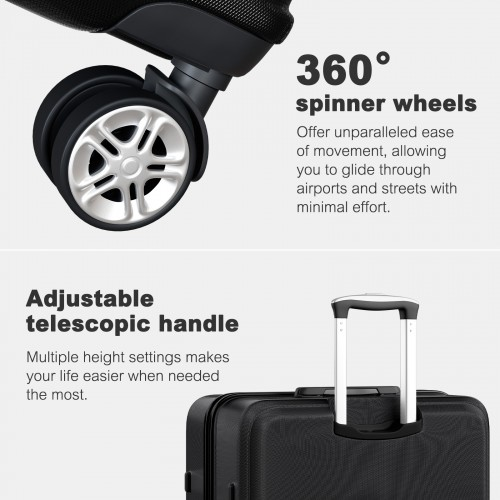 K1871-1L - Kono ABS+PC 32 Inch Extra-Large Suitcase, Sculpted Horizontal Design, Hard-Shell Wheeled Luggage with Telescopic Handle - Black