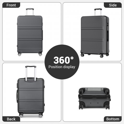 K1871-1L - Kono ABS+PC 32 Inch Extra-Large Suitcase, Sculpted Horizontal Design, Hard-Shell Wheeled Luggage with Telescopic Handle - Grey
