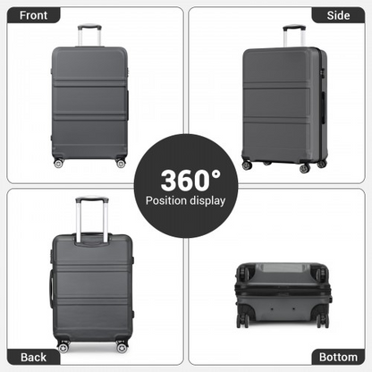 K1871-1L - Kono ABS+PC 32 Inch Extra-Large Suitcase, Sculpted Horizontal Design, Hard-Shell Wheeled Luggage with Telescopic Handle - Grey