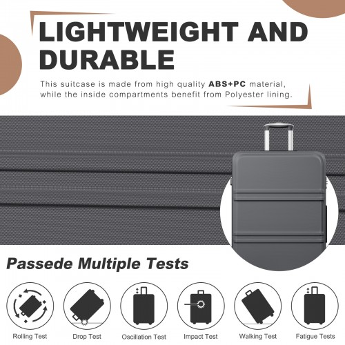K1871-1L - Kono ABS+PC 32 Inch Extra-Large Suitcase, Sculpted Horizontal Design, Hard-Shell Wheeled Luggage with Telescopic Handle - Grey