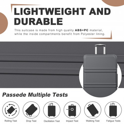 K1871-1L - Kono ABS+PC 32 Inch Extra-Large Suitcase, Sculpted Horizontal Design, Hard-Shell Wheeled Luggage with Telescopic Handle - Grey