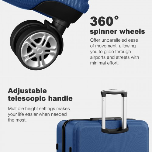 K1871-1L - Kono ABS+PC 32 Inch Extra-Large Suitcase, Sculpted Horizontal Design, Hard-Shell Wheeled Luggage with Telescopic Handle - Navy