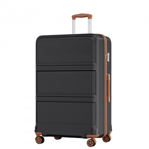 K1871-1L - Kono ABS+PC 32 Inch Extra-Large Suitcase, Sculpted Horizontal Design, Hard-Shell Wheeled Luggage with Telescopic Handle - Black and Brown