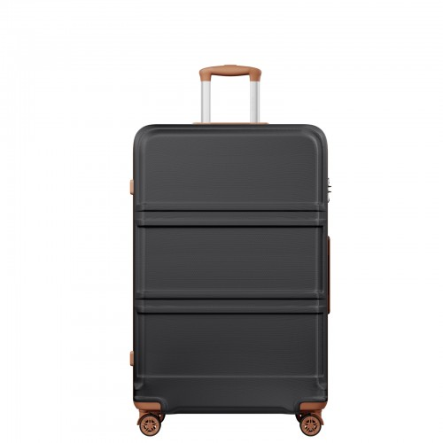 K1871-1L - Kono ABS+PC 32 Inch Extra-Large Suitcase, Sculpted Horizontal Design, Hard-Shell Wheeled Luggage with Telescopic Handle - Black and Brown