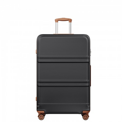 K1871-1L - Kono ABS+PC 32 Inch Extra-Large Suitcase, Sculpted Horizontal Design, Hard-Shell Wheeled Luggage with Telescopic Handle - Black and Brown