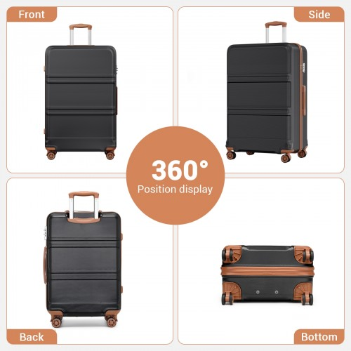 K1871-1L - Kono ABS+PC 32 Inch Extra-Large Suitcase, Sculpted Horizontal Design, Hard-Shell Wheeled Luggage with Telescopic Handle - Black and Brown