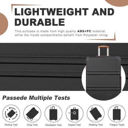 K1871-1L - Kono ABS+PC 32 Inch Extra-Large Suitcase, Sculpted Horizontal Design, Hard-Shell Wheeled Luggage with Telescopic Handle - Black and Brown