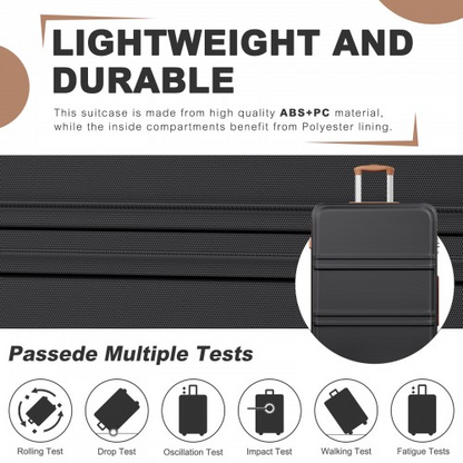 K1871-1L - Kono ABS+PC 32 Inch Extra-Large Suitcase, Sculpted Horizontal Design, Hard-Shell Wheeled Luggage with Telescopic Handle - Black and Brown