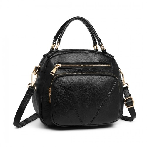 Miss Lulu Bowler Style Shoulder Bag - Black | Premium PU Leather, Multi-Pocket Design, Versatile Carrying Options