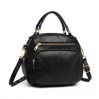 Miss Lulu Bowler Style Shoulder Bag - Black | Premium PU Leather, Multi-Pocket Design, Versatile Carrying Options