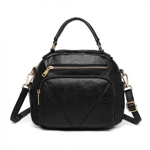 Miss Lulu Bowler Style Shoulder Bag - Black | Premium PU Leather, Multi-Pocket Design, Versatile Carrying Options