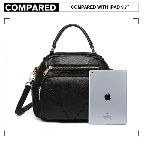 Miss Lulu Bowler Style Shoulder Bag - Black | Premium PU Leather, Multi-Pocket Design, Versatile Carrying Options