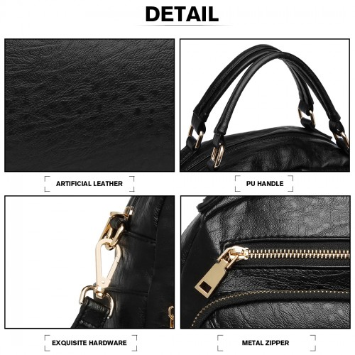 Miss Lulu Bowler Style Shoulder Bag - Black | Premium PU Leather, Multi-Pocket Design, Versatile Carrying Options