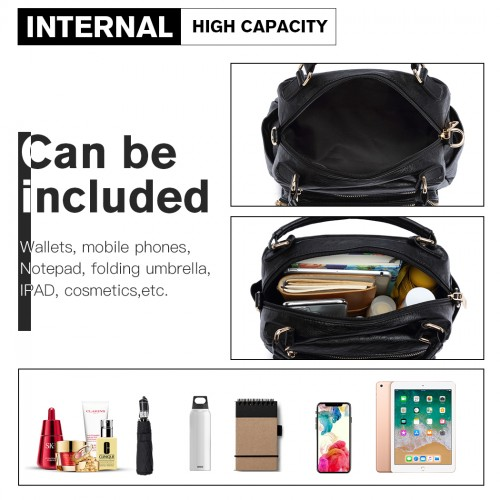 Miss Lulu Bowler Style Shoulder Bag - Black | Premium PU Leather, Multi-Pocket Design, Versatile Carrying Options