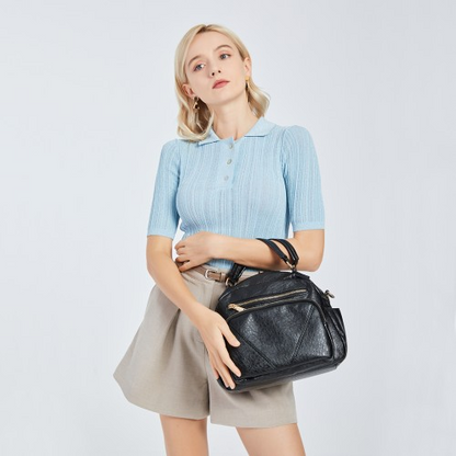 Miss Lulu Bowler Style Shoulder Bag - Black | Premium PU Leather, Multi-Pocket Design, Versatile Carrying Options