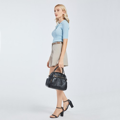 Miss Lulu Bowler Style Shoulder Bag - Black | Premium PU Leather, Multi-Pocket Design, Versatile Carrying Options