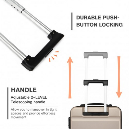 Kono 19 Inch Horizontal Design ABS Hard Shell Suitcase With TSA Lock - Gold