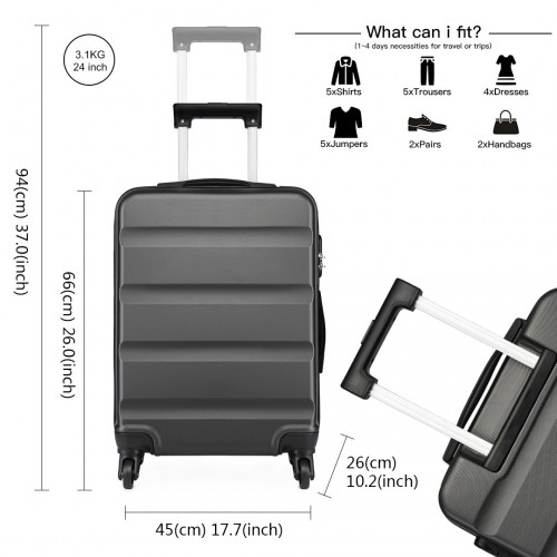 Kono 24 Inch Horizontal Design ABS Hard Shell Suitcase With TSA Lock - Grey | Stylish & Durable Travel Companion