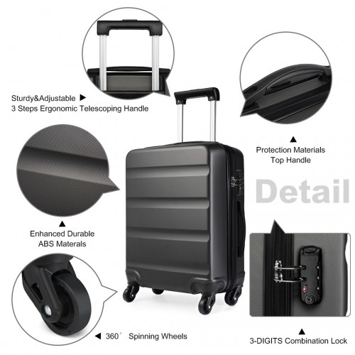 Kono 24 Inch Horizontal Design ABS Hard Shell Suitcase With TSA Lock - Grey | Stylish & Durable Travel Companion