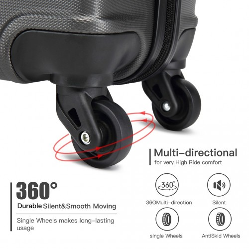 Kono 24 Inch Horizontal Design ABS Hard Shell Suitcase With TSA Lock - Grey | Stylish & Durable Travel Companion