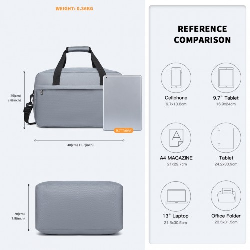 Kono Lightweight Multi-Purpose Unisex Sports Travel Duffel Bag - Light Grey | E1960M