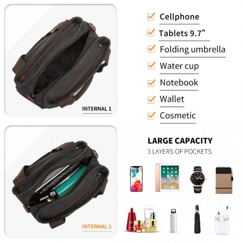 Kono Canvas Multi-Functional Cross Body Bag - Black | Stylish & Versatile Tote