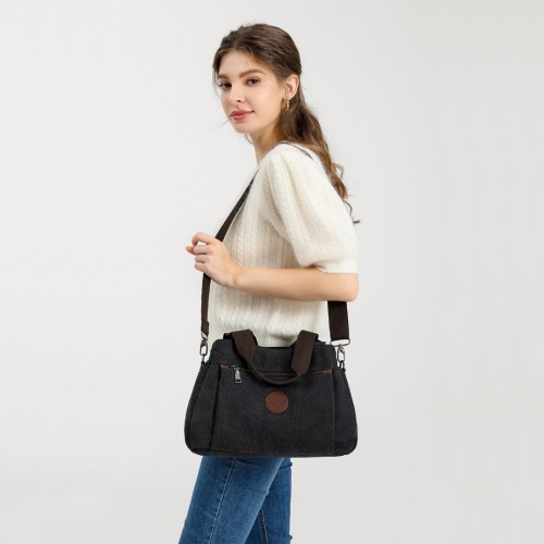 Kono Canvas Multi-Functional Cross Body Bag - Black | Stylish & Versatile Tote