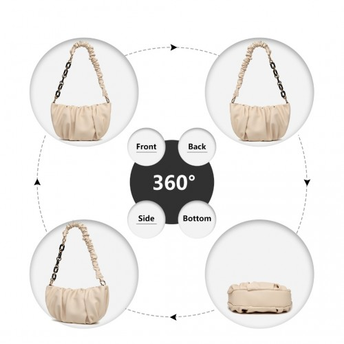 Miss Lulu Premium Chain Cloud-Like Pochette Handbag - Beige | Stylish & Versatile