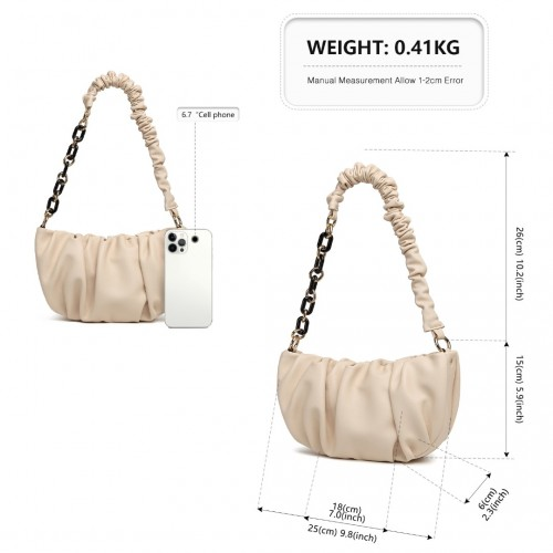 Miss Lulu Premium Chain Cloud-Like Pochette Handbag - Beige | Stylish & Versatile