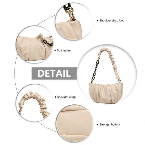 Miss Lulu Premium Chain Cloud-Like Pochette Handbag - Beige | Stylish & Versatile