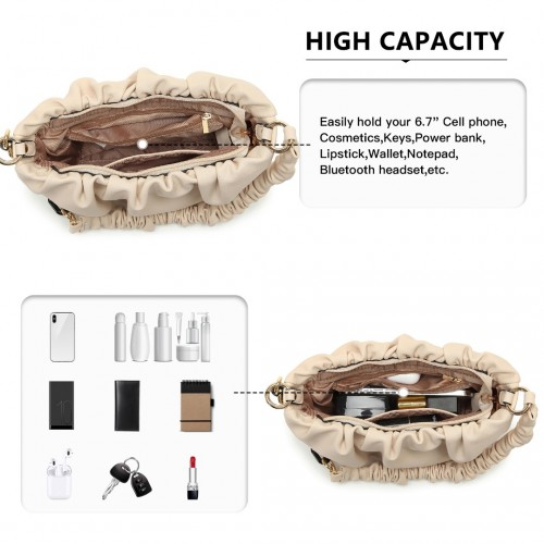 Miss Lulu Premium Chain Cloud-Like Pochette Handbag - Beige | Stylish & Versatile