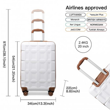 Kono 20 Inch Lightweight Hard Shell ABS Luggage Cabin Suitcase With TSA Lock - White