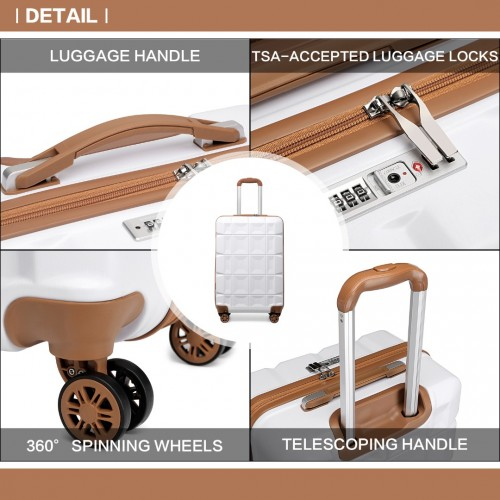 Kono 20 Inch Lightweight Hard Shell ABS Luggage Cabin Suitcase With TSA Lock - White