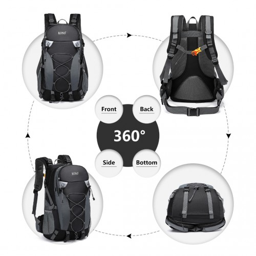 Kono Multi Functional Outdoor Hiking Backpack With Rain Cover - 40L Capacity - Black