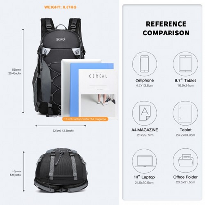 Kono Multi Functional Outdoor Hiking Backpack With Rain Cover - 40L Capacity - Black