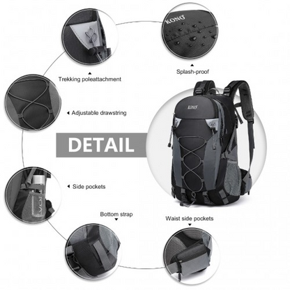 Kono Multi Functional Outdoor Hiking Backpack With Rain Cover - 40L Capacity - Black