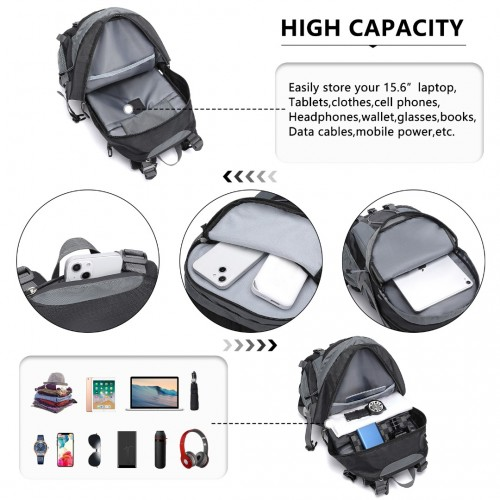 Kono Multi Functional Outdoor Hiking Backpack With Rain Cover - 40L Capacity - Black