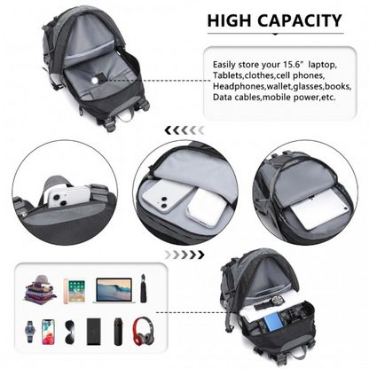 Kono Multi Functional Outdoor Hiking Backpack With Rain Cover - 40L Capacity - Black