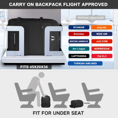 Kono Multi-level High-capacity Cabin Bag Travel Backpack - Black | EM2232