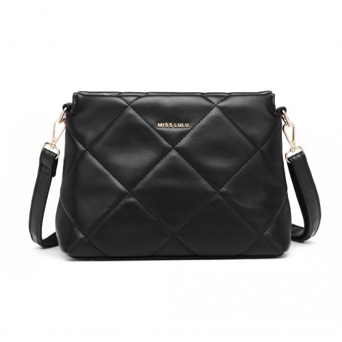 Miss Lulu PU Leather Rhombus Shoulder Bag - Black | Stylish & Durable Handbag