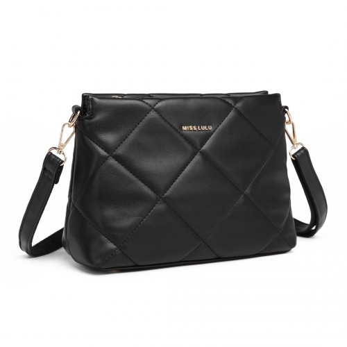 Miss Lulu PU Leather Rhombus Shoulder Bag - Black | Stylish & Durable Handbag
