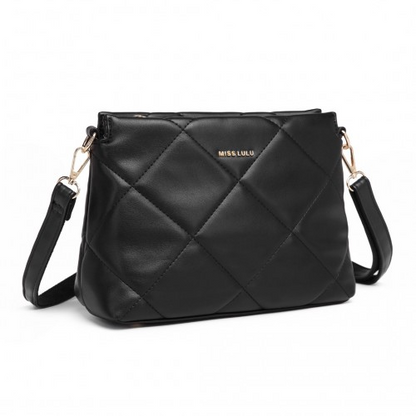 Miss Lulu PU Leather Rhombus Shoulder Bag - Black | Stylish & Durable Handbag