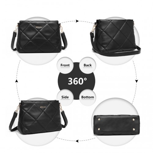 Miss Lulu PU Leather Rhombus Shoulder Bag - Black | Stylish & Durable Handbag