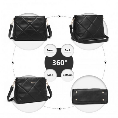 Miss Lulu PU Leather Rhombus Shoulder Bag - Black | Stylish & Durable Handbag