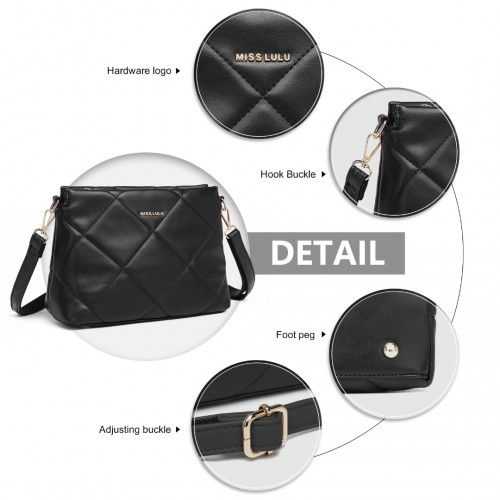 Miss Lulu PU Leather Rhombus Shoulder Bag - Black | Stylish & Durable Handbag