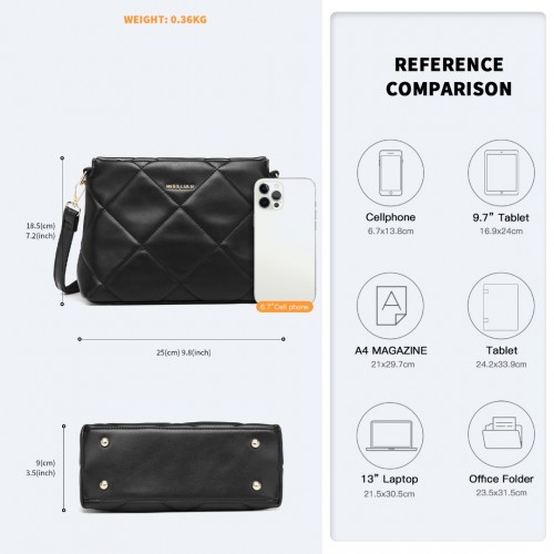 Miss Lulu PU Leather Rhombus Shoulder Bag - Black | Stylish & Durable Handbag